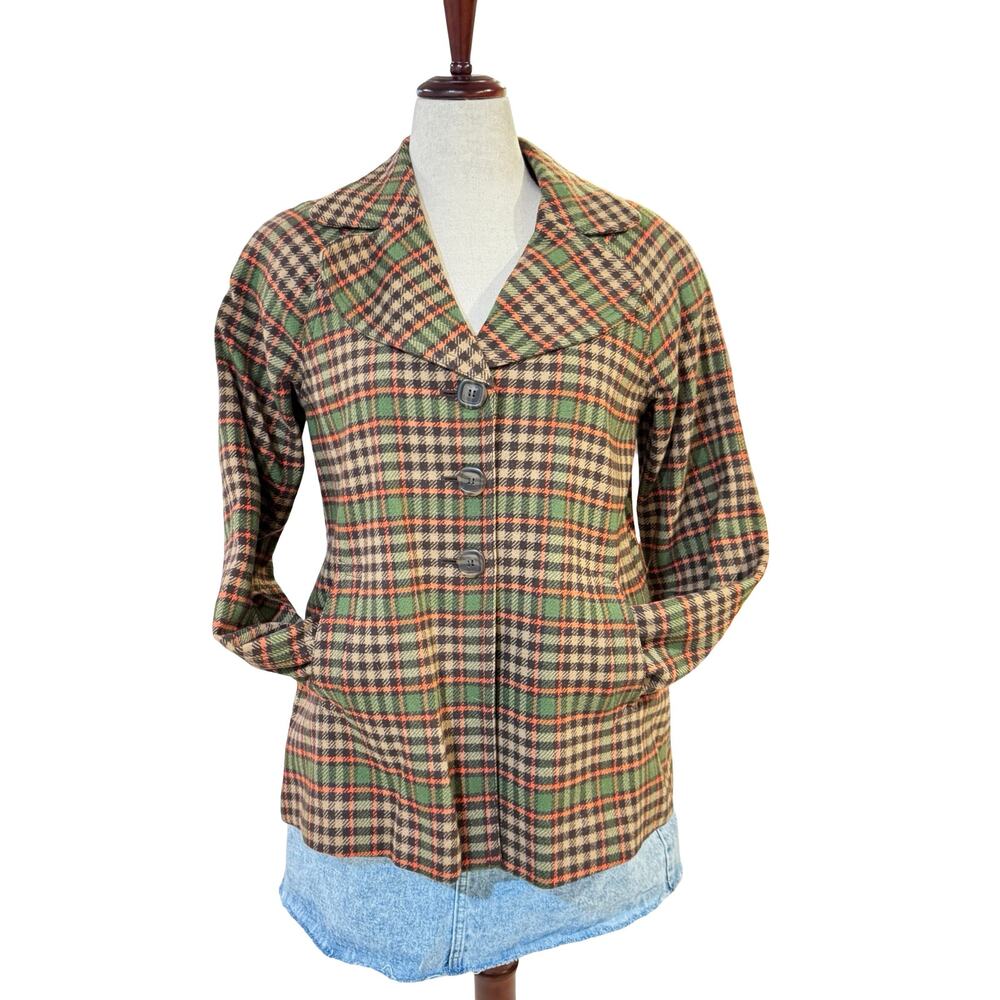 Vintage Pendleton‎ Plaid Wool Jacket Orange Green Brown Size 10